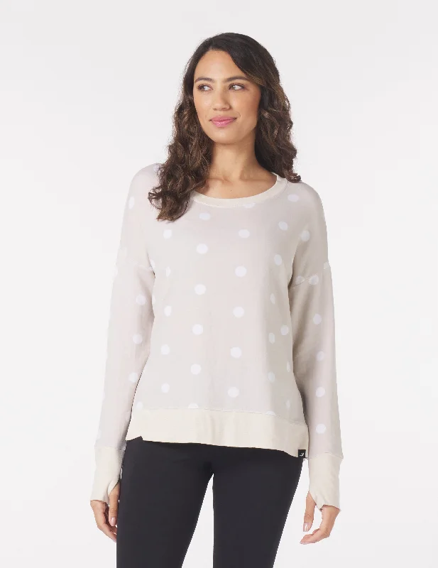 Lounge Long Sleeve: Oatmilk/White Polka Dots