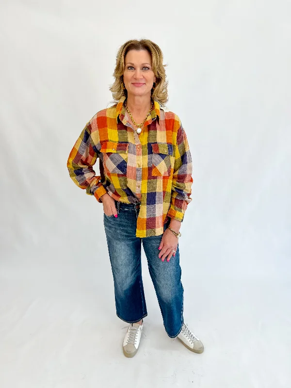 Howdy Do Plaid Washed Shirt - Pumpkin Navy