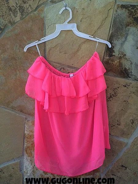 Ruffle Me Up Sheer Tube Top in Neon Pink