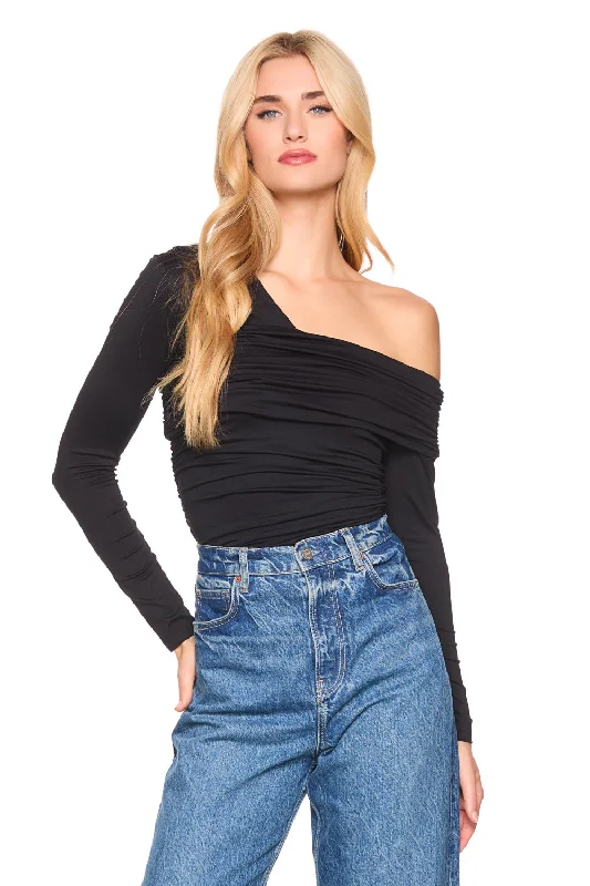 one arm off shoulder gathered top