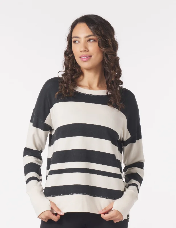 Lounge Long Sleeve: Black/Oatmilk Variegated Stripes