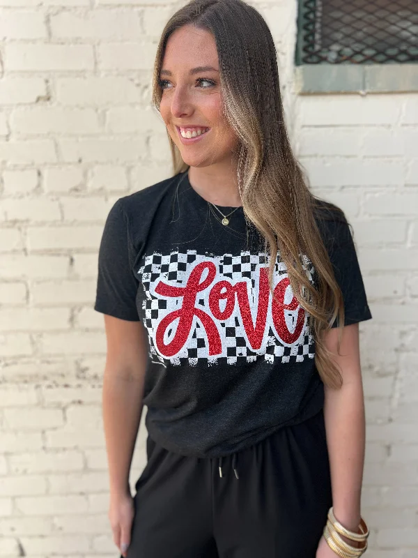 Glittered Love  Black Checkered Tee