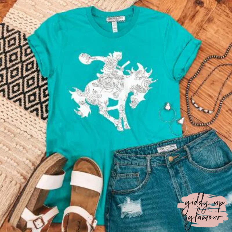 Tough Buck Saddle Bronc Graphic Tee in Turquoise