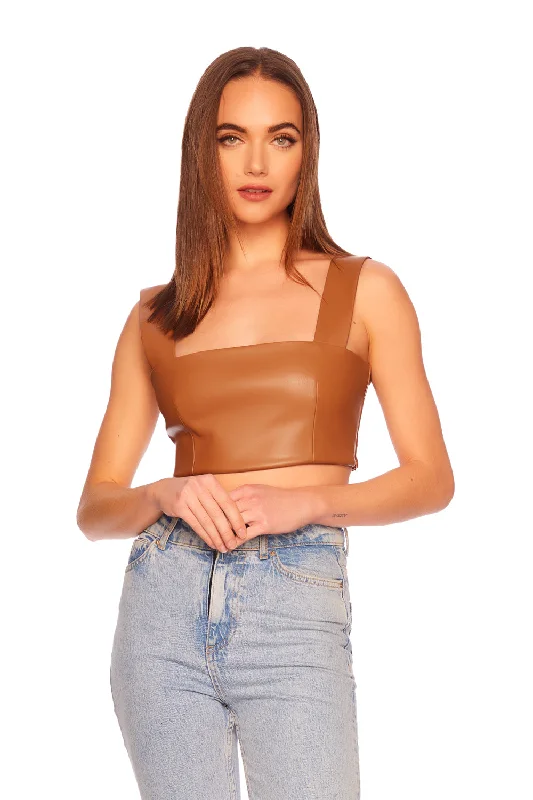 faux leather wide strap top