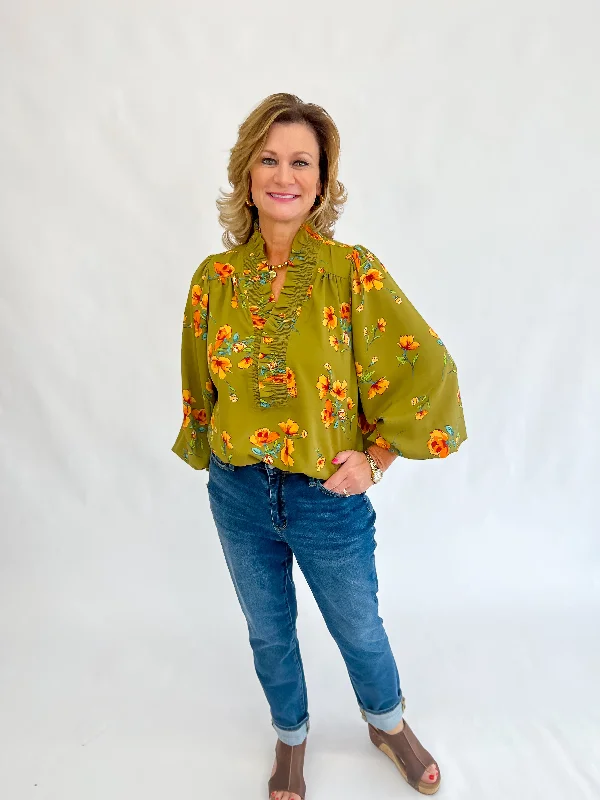 Sophia Smocked Blouse-Olive