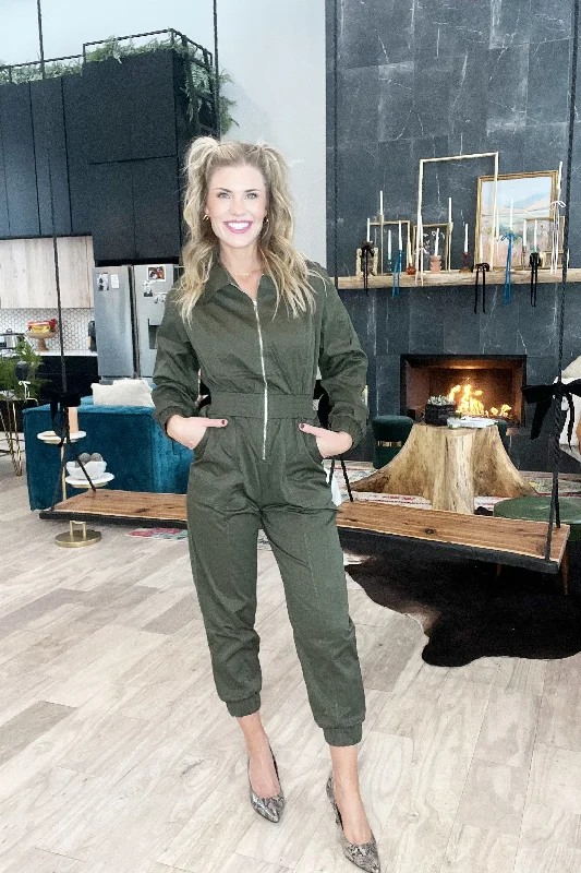 Olive Canvas Cargo Jumpsuit