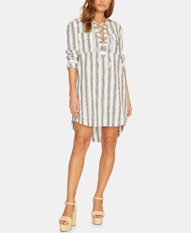 Sanctuary Staycation Striped Lace Up Dress