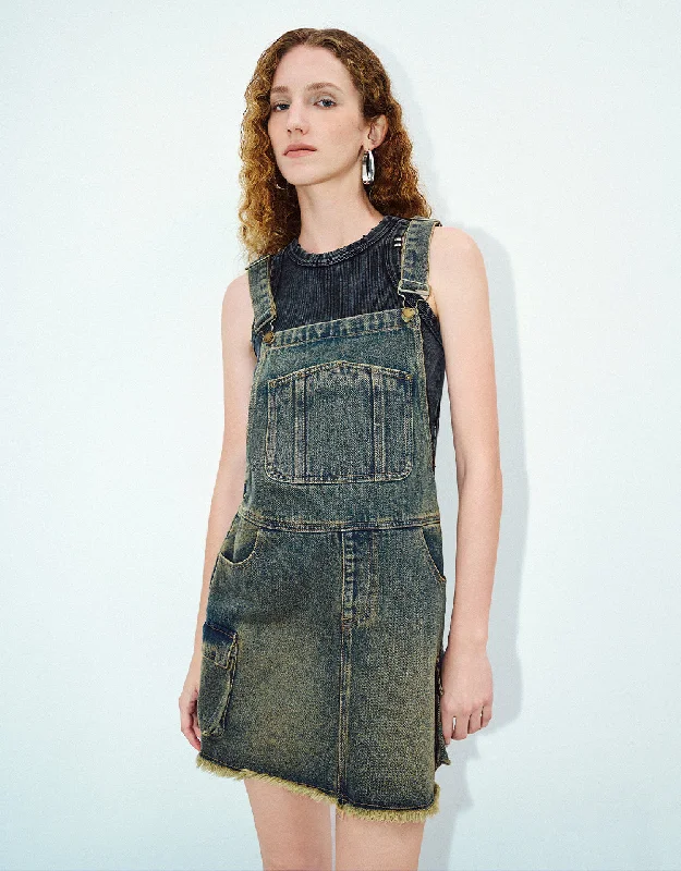 Distressed Raw Hem Denim Dress