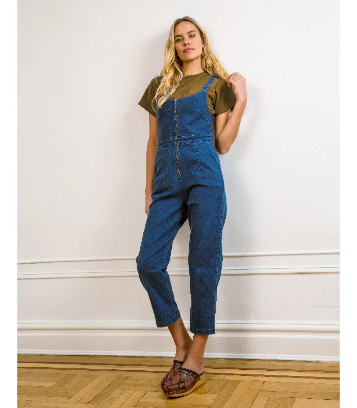 Claudia Zip Front Cropped Jumpsuit - Washed Indigo