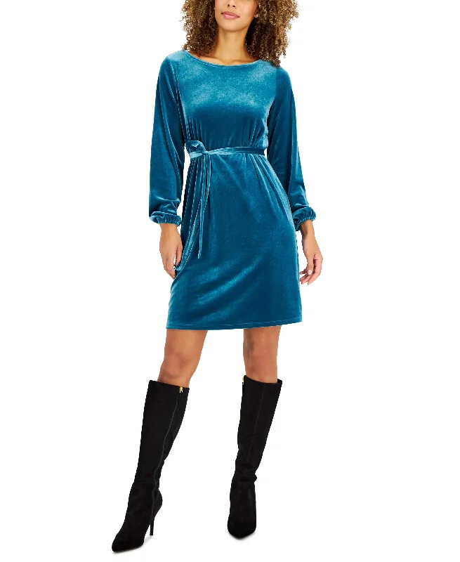 Charter Club Womens Long Sleeve Velvet Dress