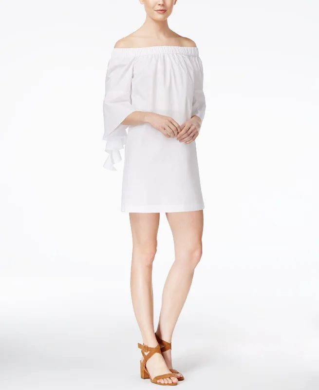 Kensie Oxford Cotton Off The Shoulder Dress