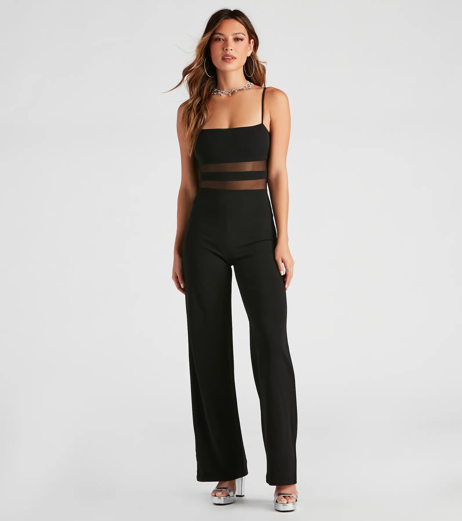 All An Illusion Mesh Stripe Jumpsuit