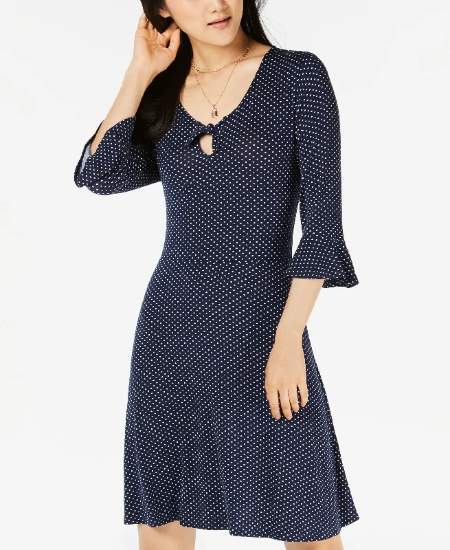 Juniors' Keyhole Printed Bell-Sleeve Dress