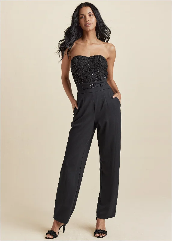 Lace Corset Jumpsuit - Black