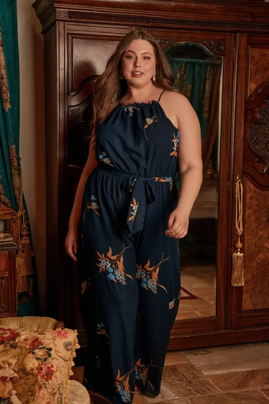 Dusk Floral Lighthearted Trapeze Jumpsuit Curve