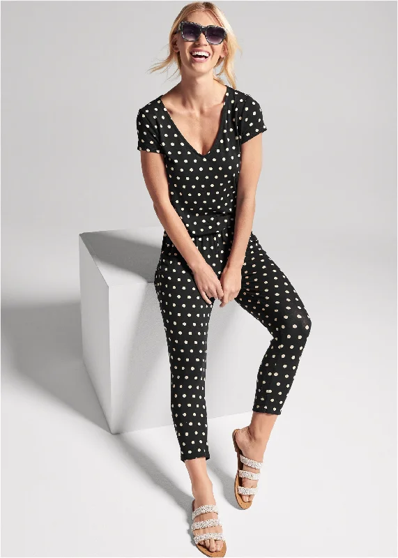 Polka Dot Jumpsuit - Black & White