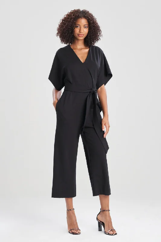 Light Weight Ponte Kimono V-Neck Jumpsuit