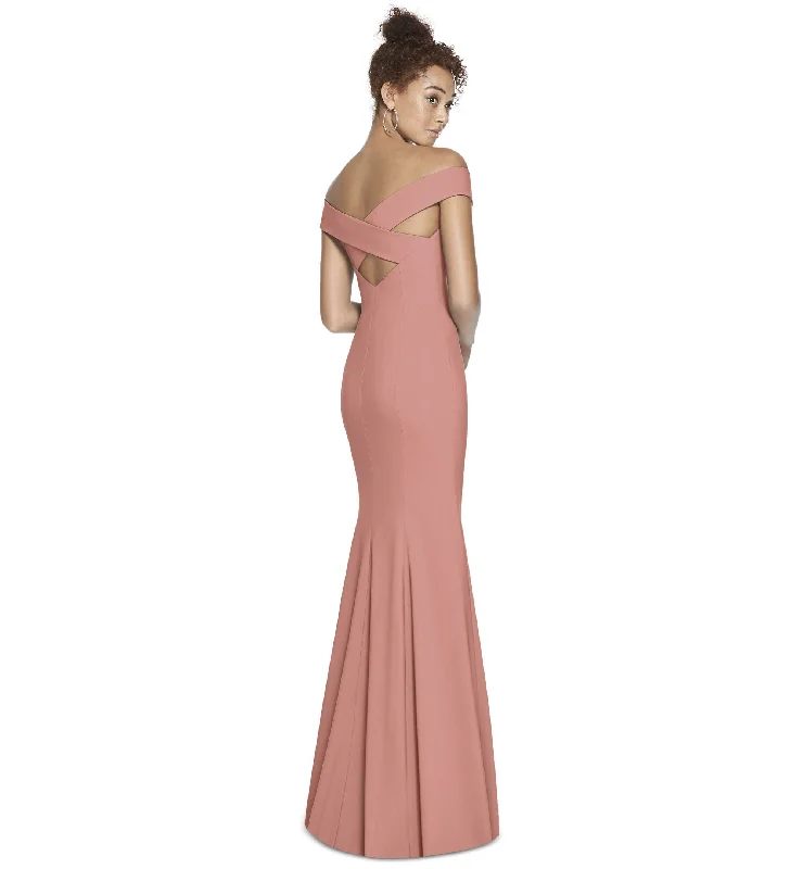 Dessy Collection Off the Shoulder Crossback Gown