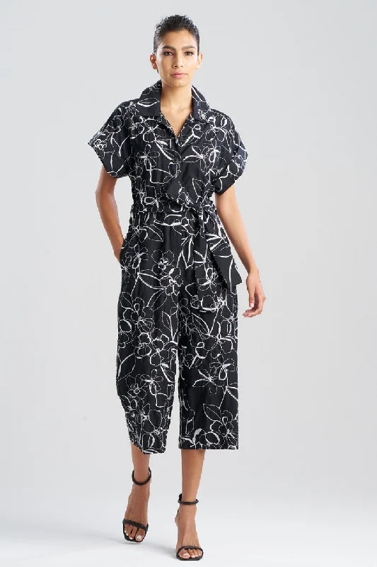 Flower Stencil Embroidered Jumpsuit