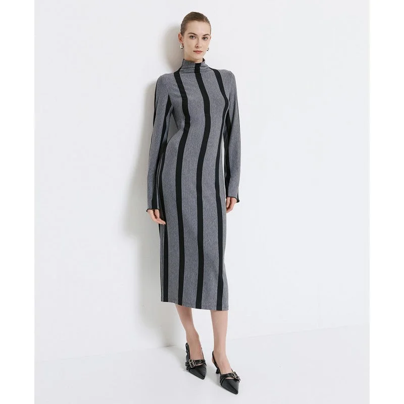 Access Fashion Black/Grey Striped Turtleneck Dress