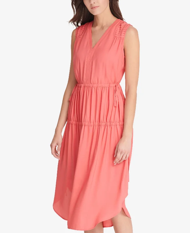 DKNY Ruched V Neck Dress