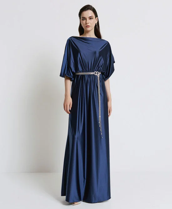 Access Fashion Navy Maxi Dress With Asymmetric Sleeves