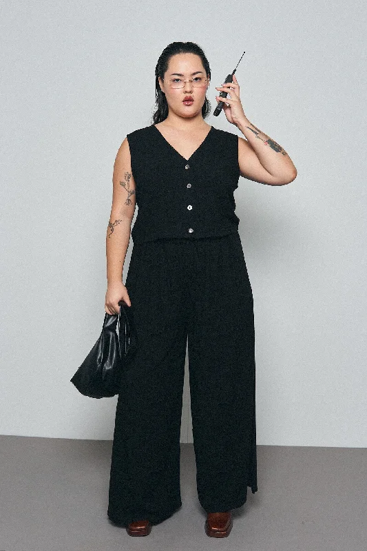 Black Linen Vest and Pants Set