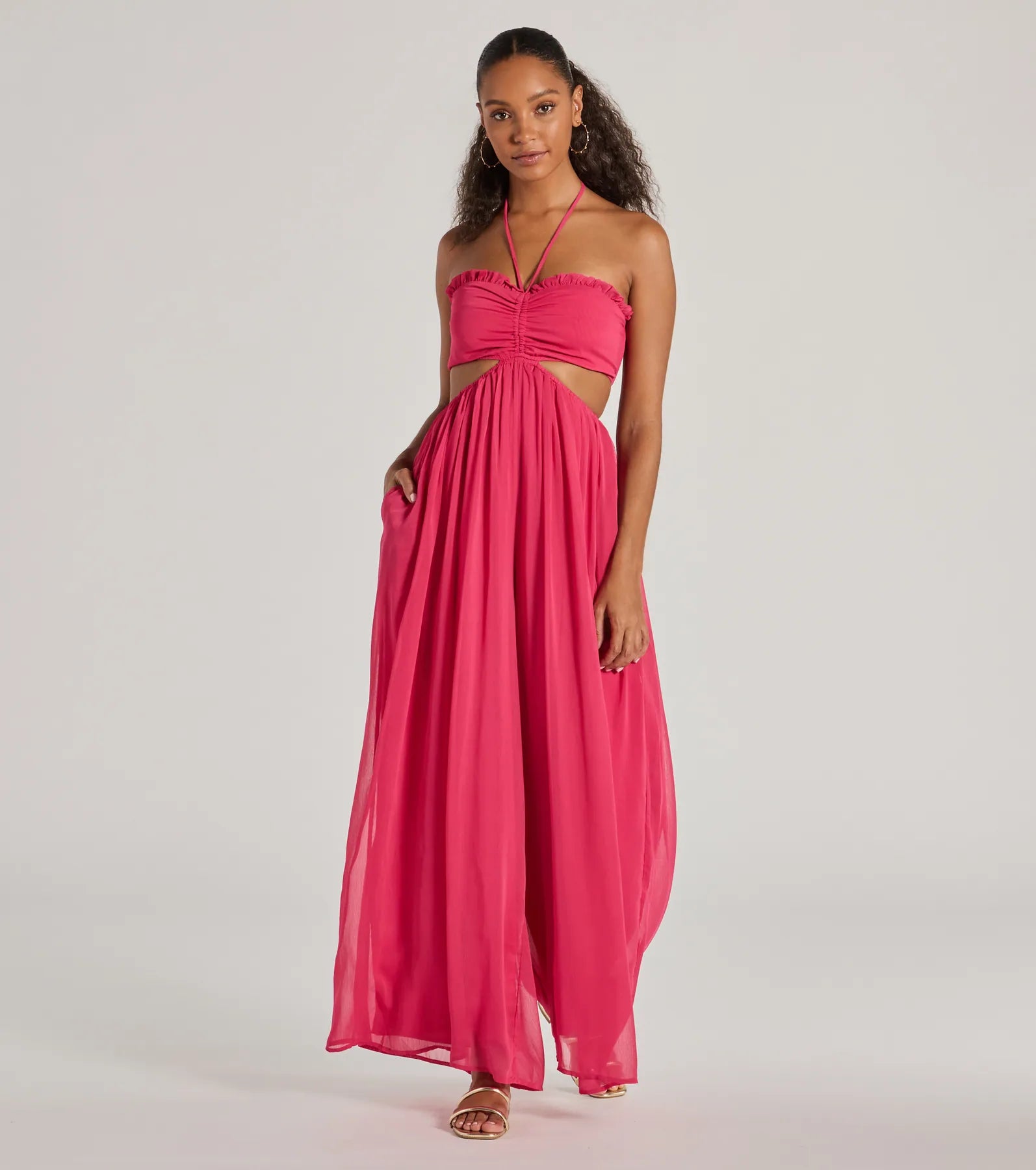 Ready To Charm Halter Cutout Wide-Leg Jumpsuit