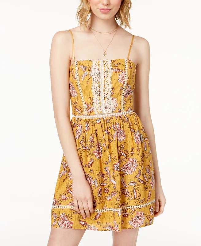 City Studios Juniors Crochet Inset Printed Dress