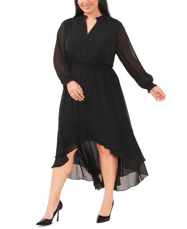 Plus Size Smocked-Waist High-Low Dress