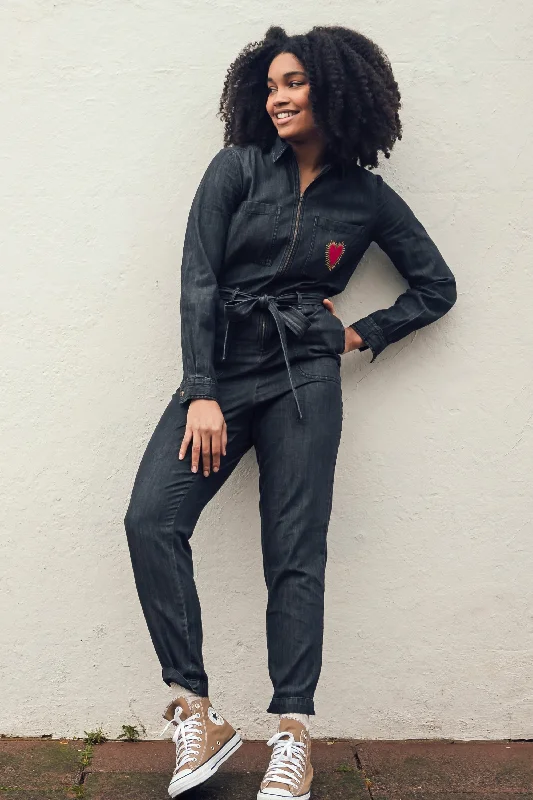 Anwen Boilersuit - Washed Black, Heart Burst