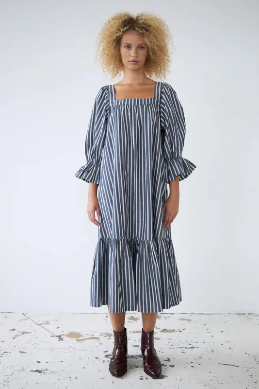 Blue Striped Midi-Dress