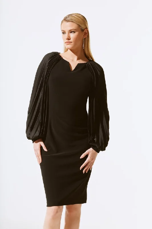 Joseph Ribkoff Black Silky Knit Dress With Pleated Satin Sleeves