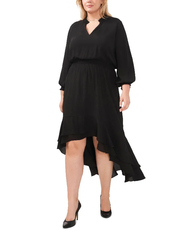 Plus Size Smocked-Trim High-Low Dress