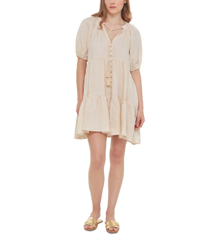 Women's Tassel-Tie Button-Front Mini A-Line Dress