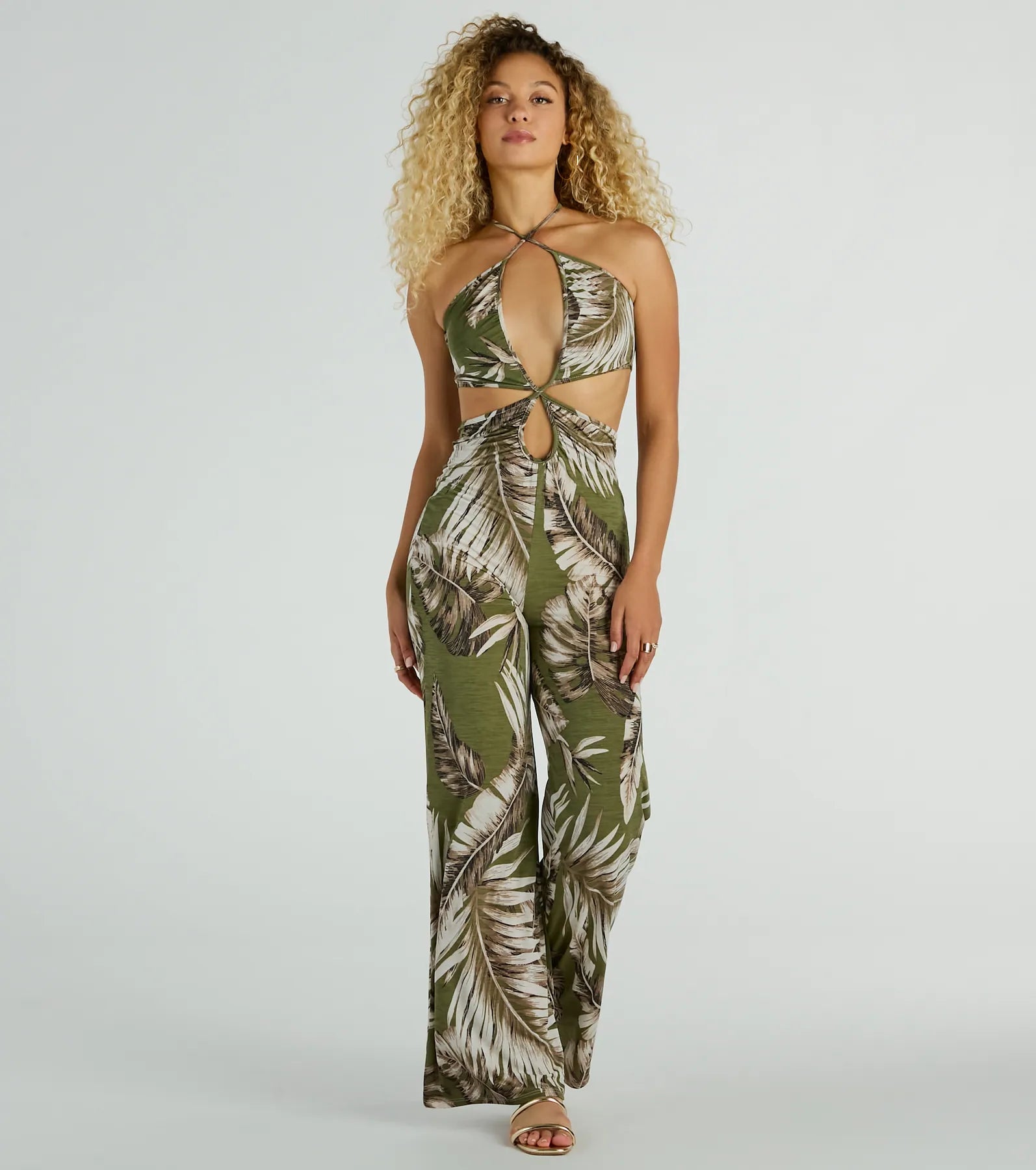 Paradise Awaits Cutout Tropical Knit Jumpsuit