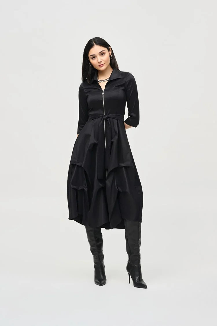 Joseph Ribkoff Black Stretch Taffeta Dress With Waist Sash