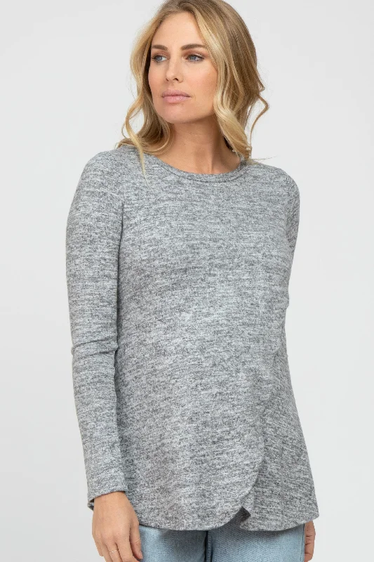 Heather Grey Knit Layered Front Maternity/Nursing Top