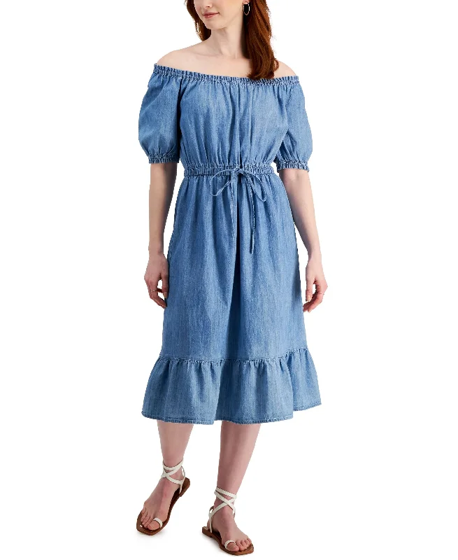 Style & Co Womens Cotton Peasant Midi Dress