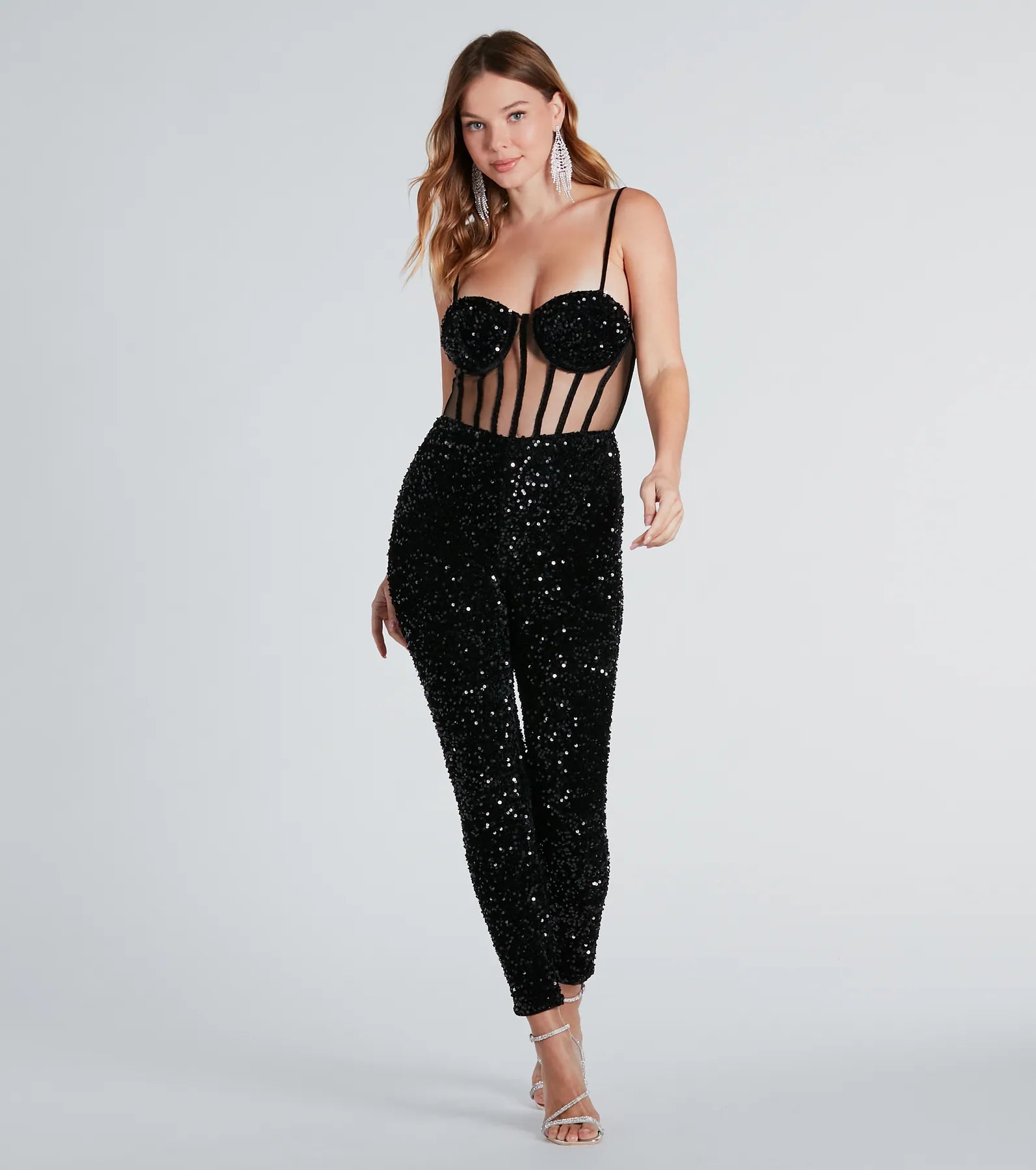 On Stage Sequin Corset Velvet Jumpsuit