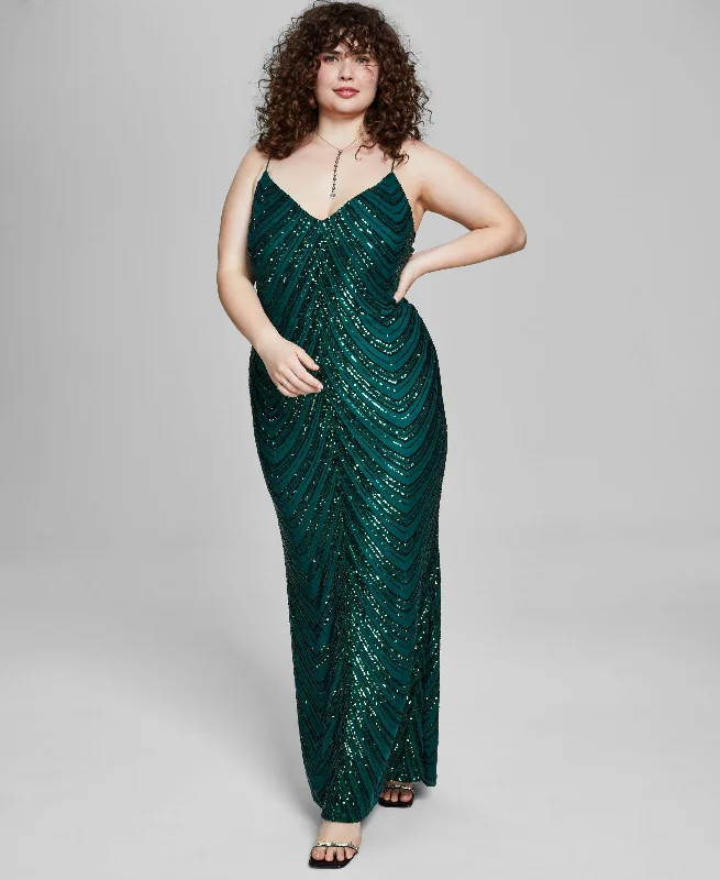 Trendy Plus Size Sequined V-Neck Sleeveless Gown