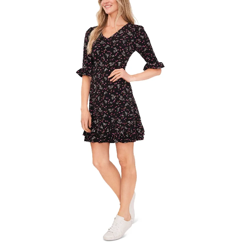 Women's Printed V-Neck Ruffle-Hem Knit Dress