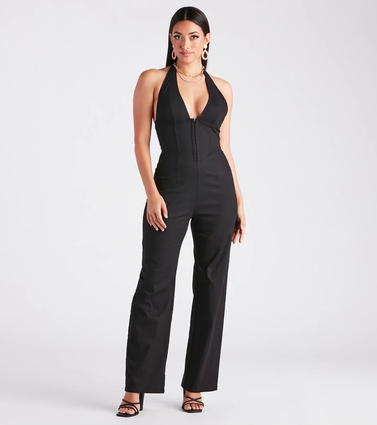 Ready In One Halter Corset Wide-Leg Jumpsuit