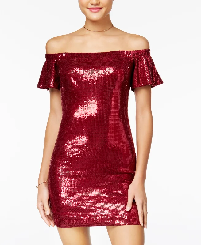 Juniors' Sequined Off-The-Shoulder Bodycon Dress