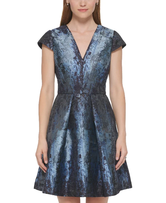 Women's Metallic Jacquard Cap-Sleeve Dress