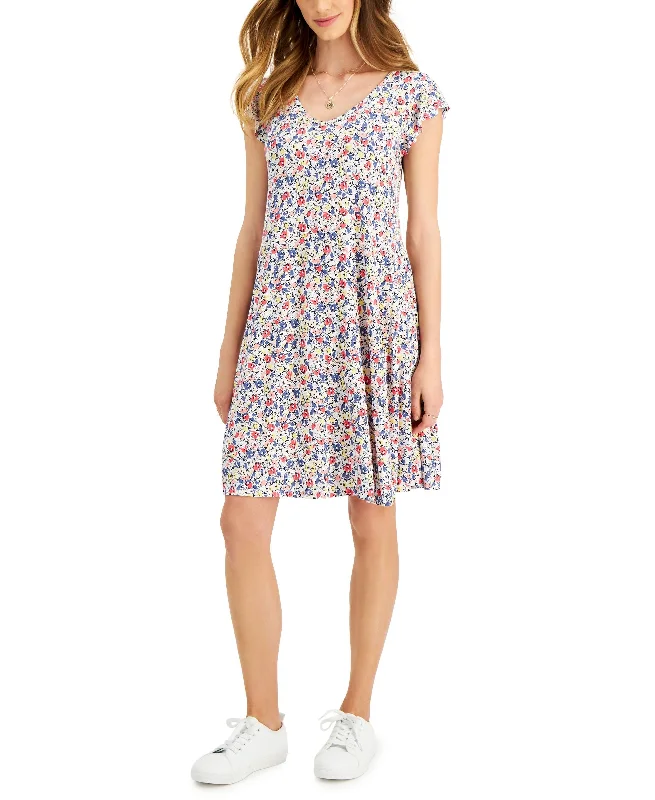 Style & Co Womens Floral Print Flutter Sleeve Dress