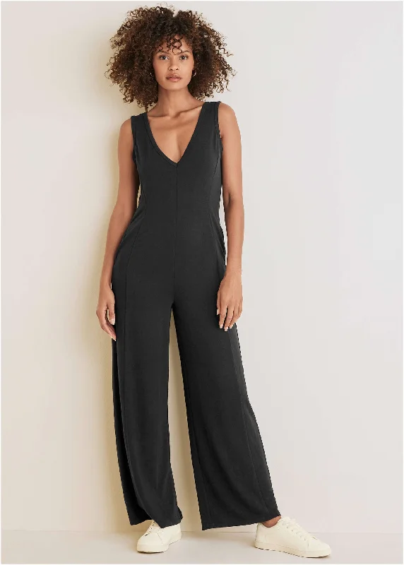 Relaxed V-Neck Jumpsuit - Black